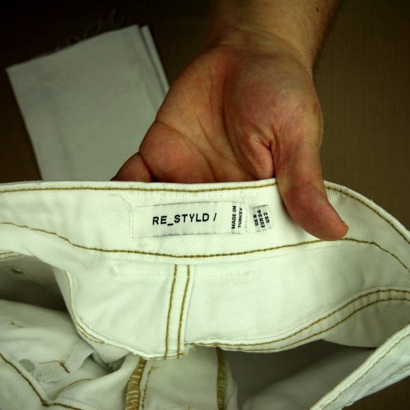 Re-Styld High Waist Straight Leg Jeans Women's Size 2 Raw Hem White Denim - Picture 7 of 9